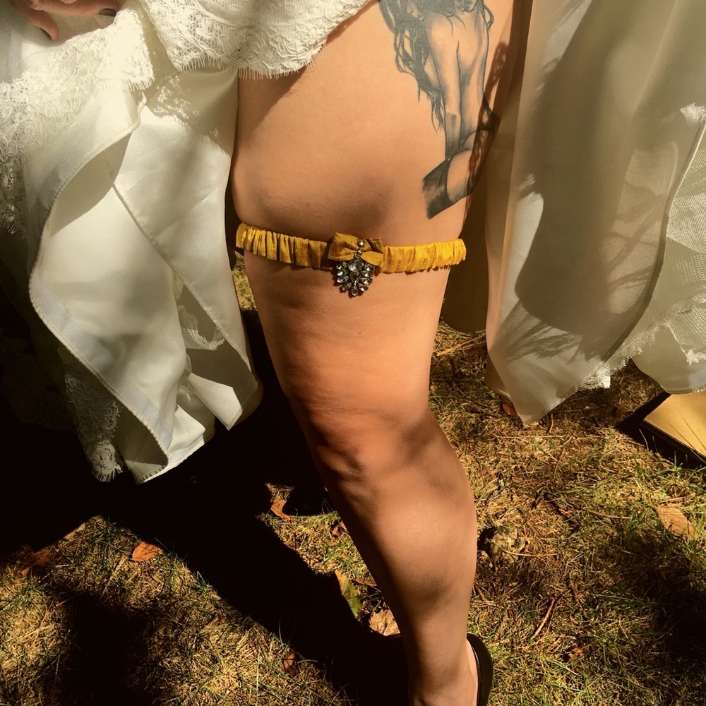 Gold Silk Garter With Rhinestones